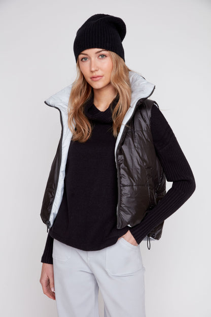 Luxe Quilted Reversible Cropped Vest - Platinum