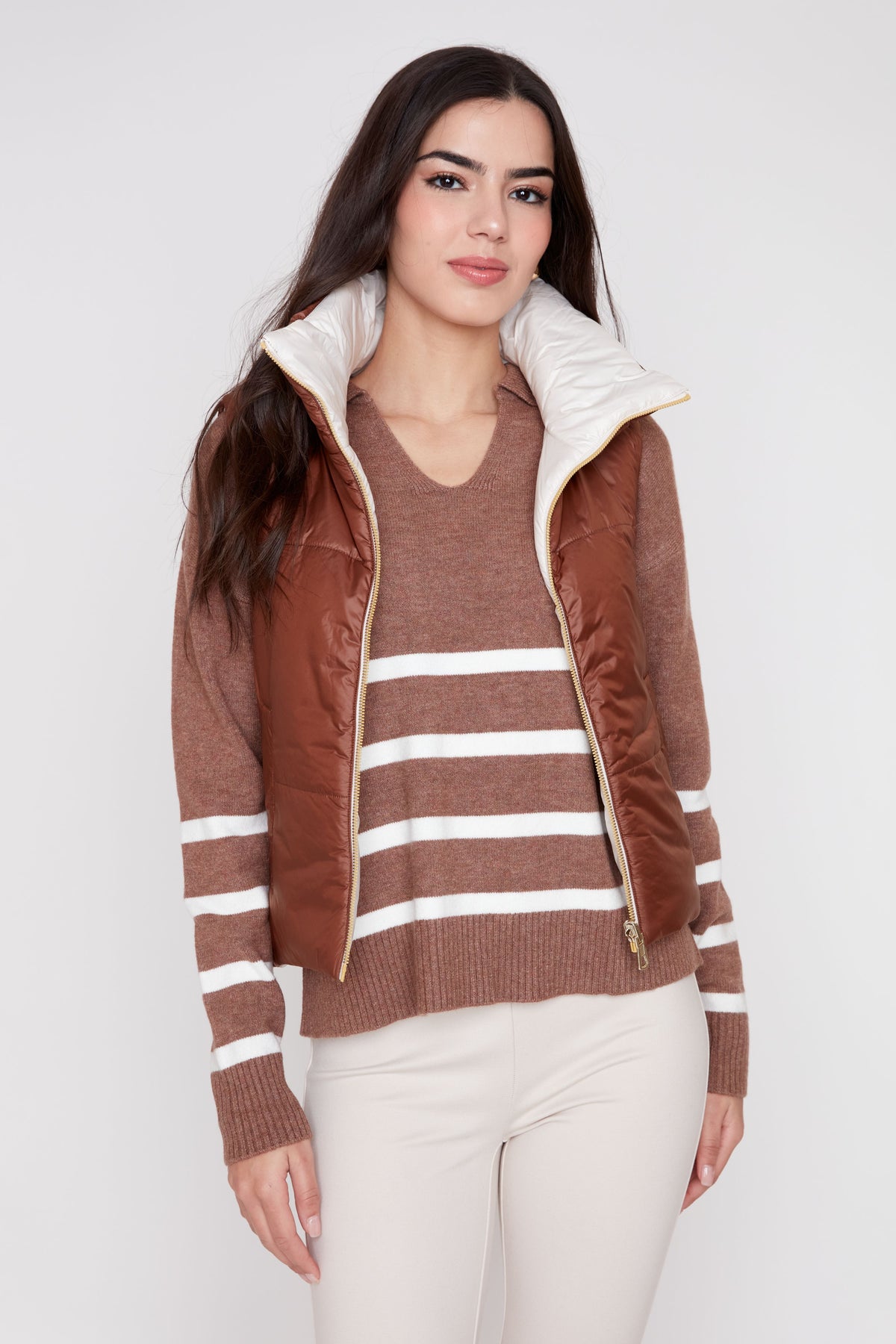 Luxe Quilted Reversible Cropped Vest - Tiramisu