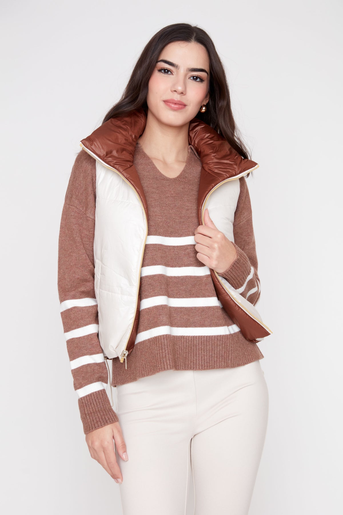Luxe Quilted Reversible Cropped Vest - Tiramisu