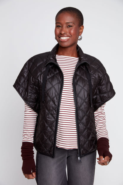 Luxe Quilted Poncho - Black