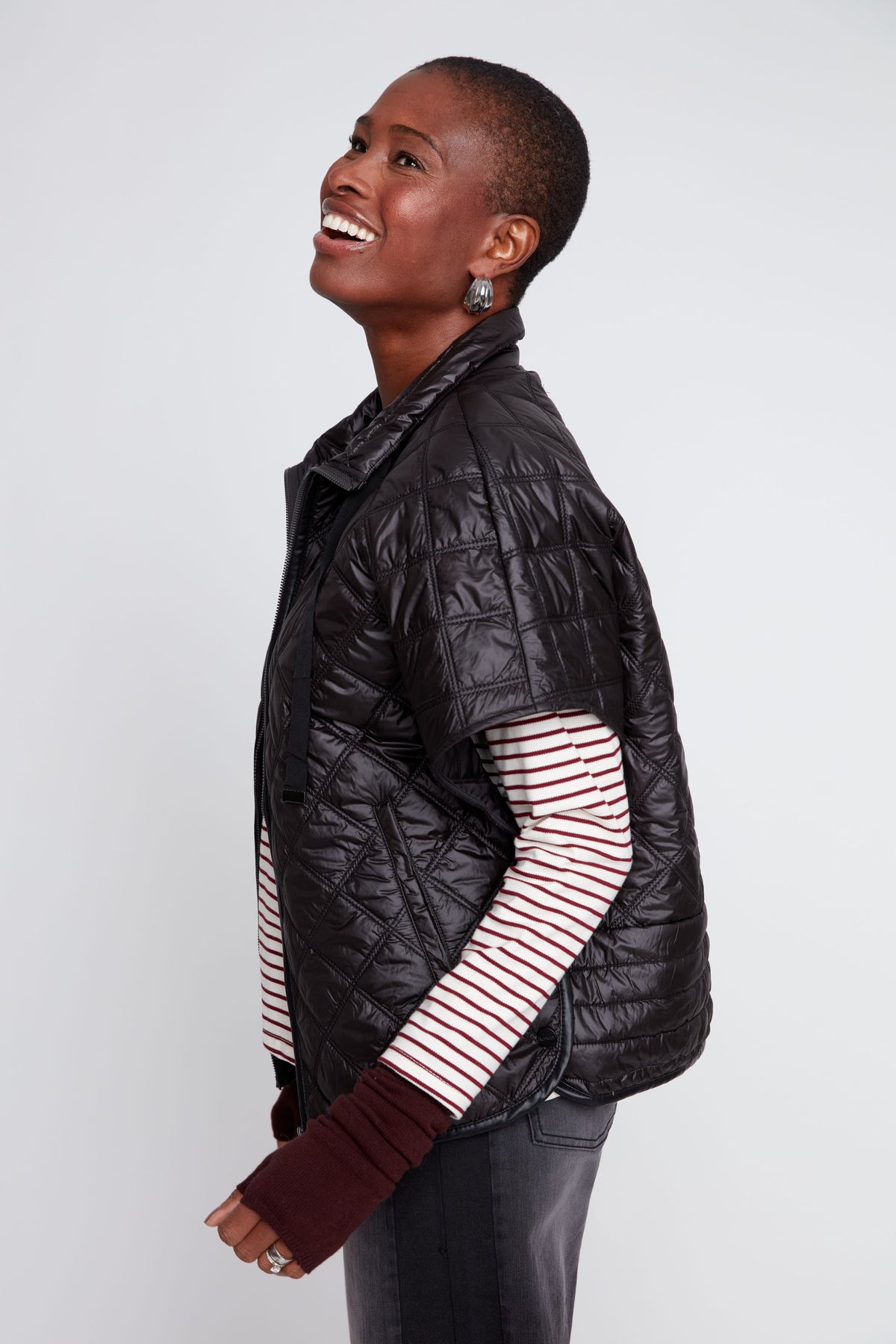 Luxe Quilted Poncho - Black