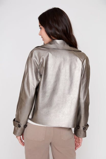 Metallic Pleather Cropped Jacket - Taupe