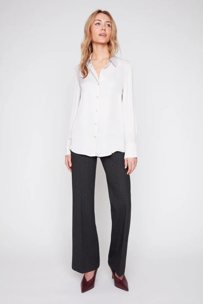Silky Satin Button-Down Blouse - Oyster