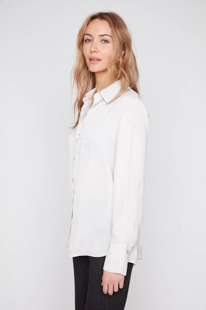 Silky Satin Button-Down Blouse - Oyster