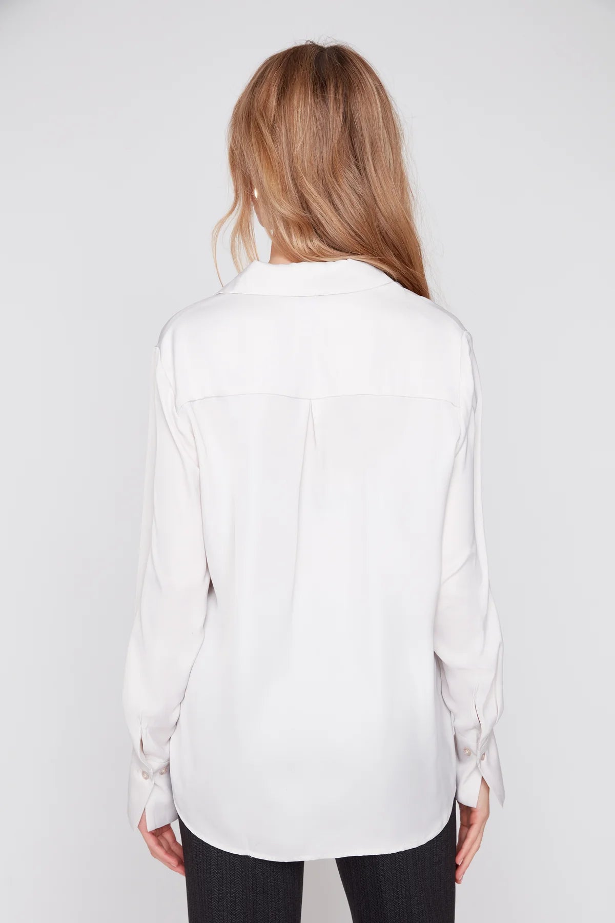 Silky Satin Button-Down Blouse - Oyster
