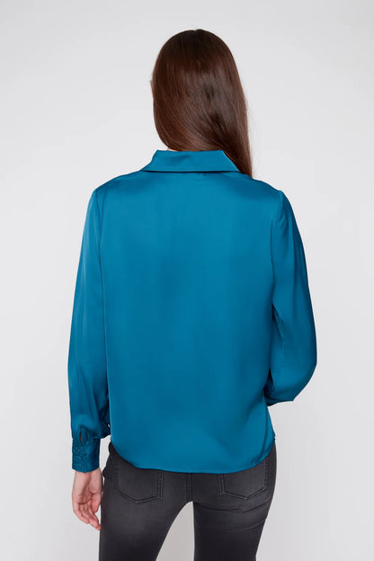 Satin V-Neck Blouse - Deep Sea