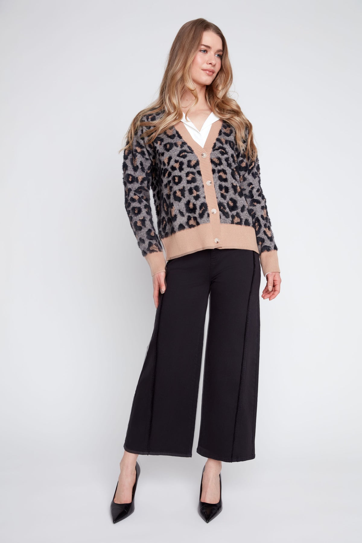 Animal Print Jacquard Knit Cardigan - Black Combo