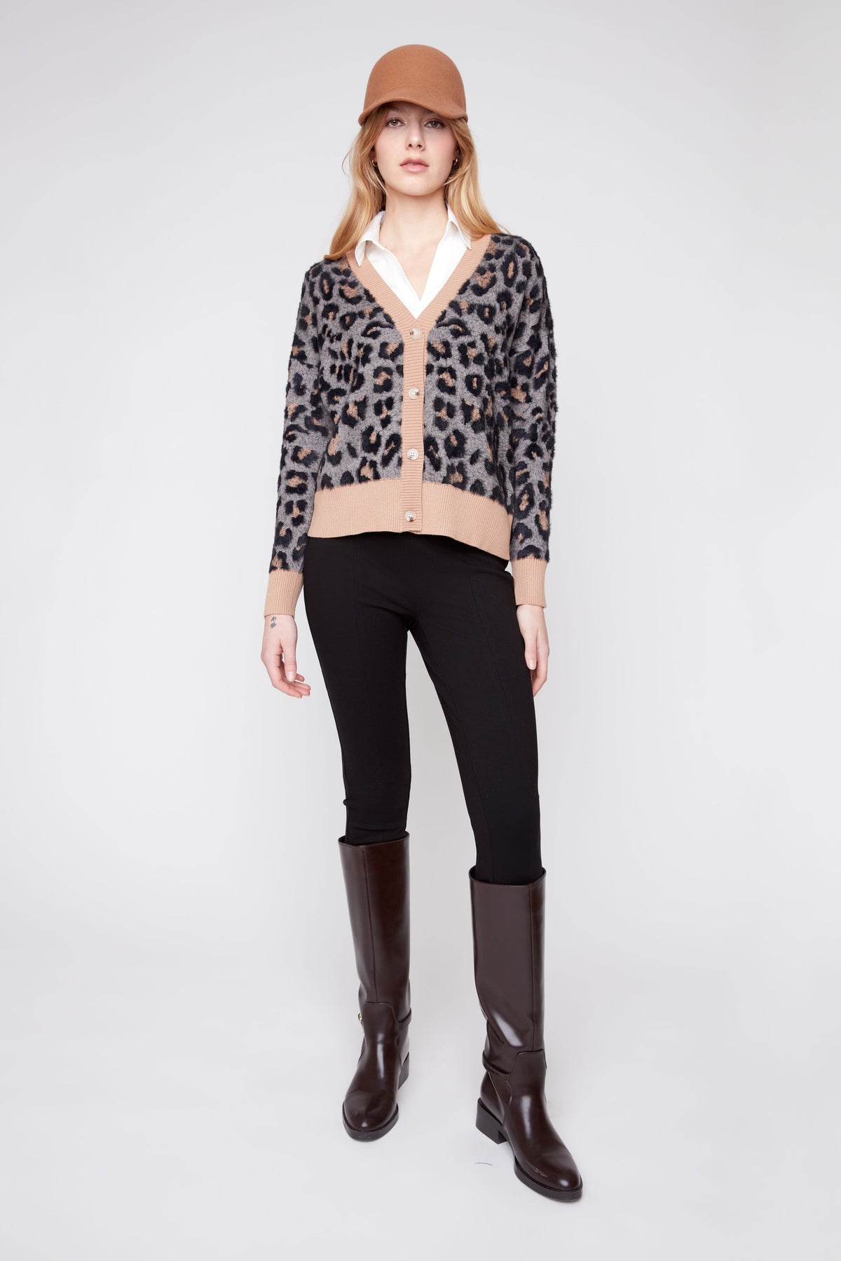 Animal Print Jacquard Knit Cardigan - Black Combo