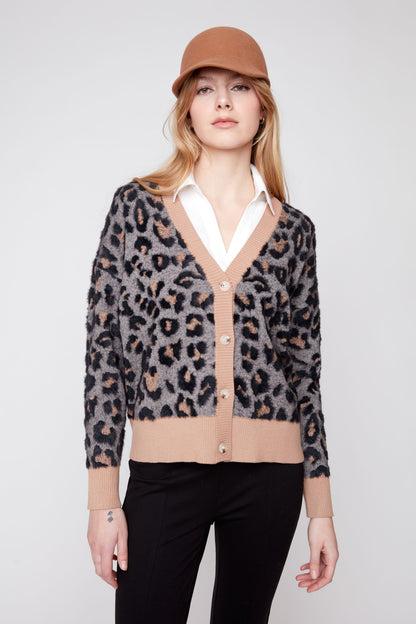 Animal Print Jacquard Knit Cardigan - Black Combo
