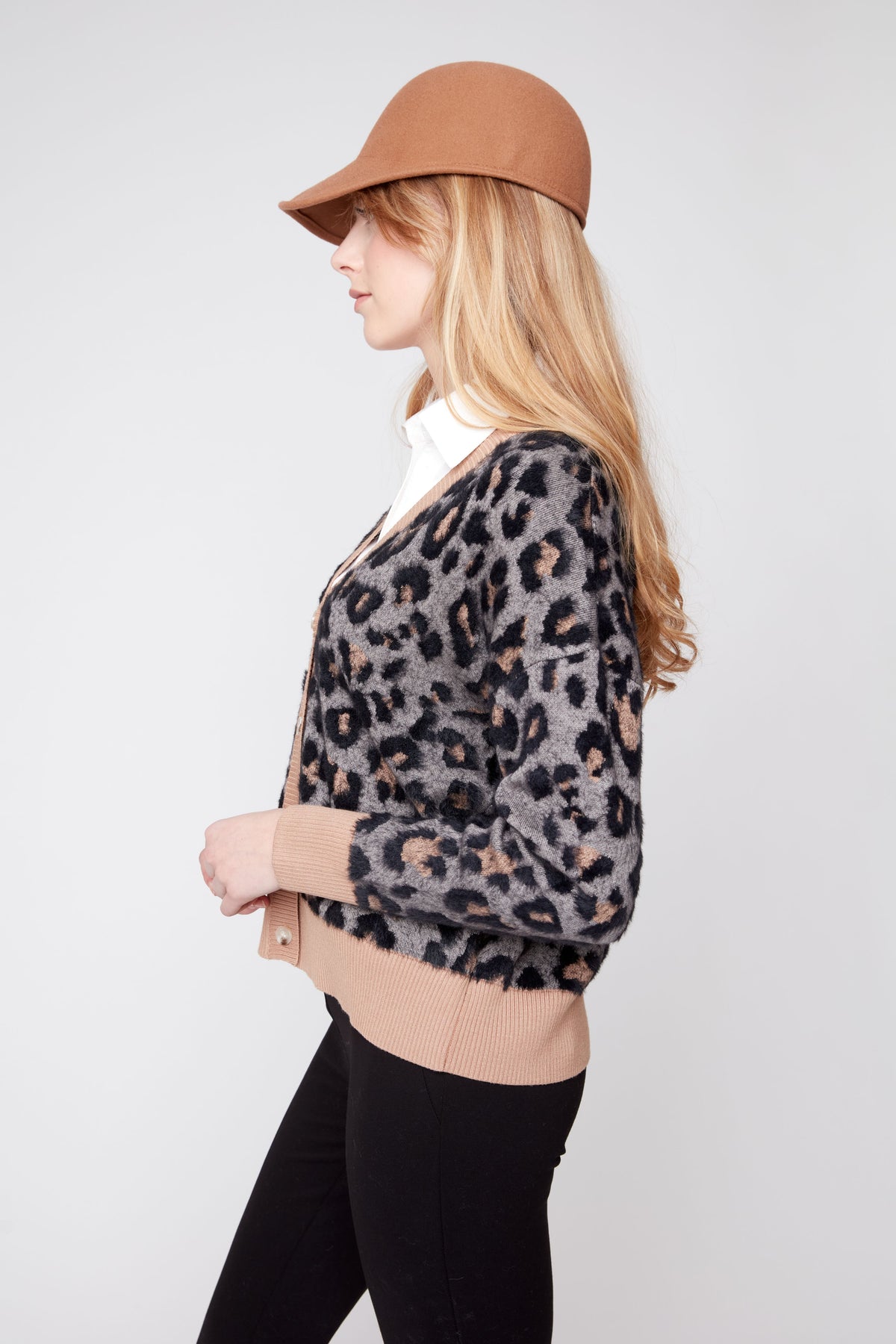 Animal Print Jacquard Knit Cardigan - Black Combo
