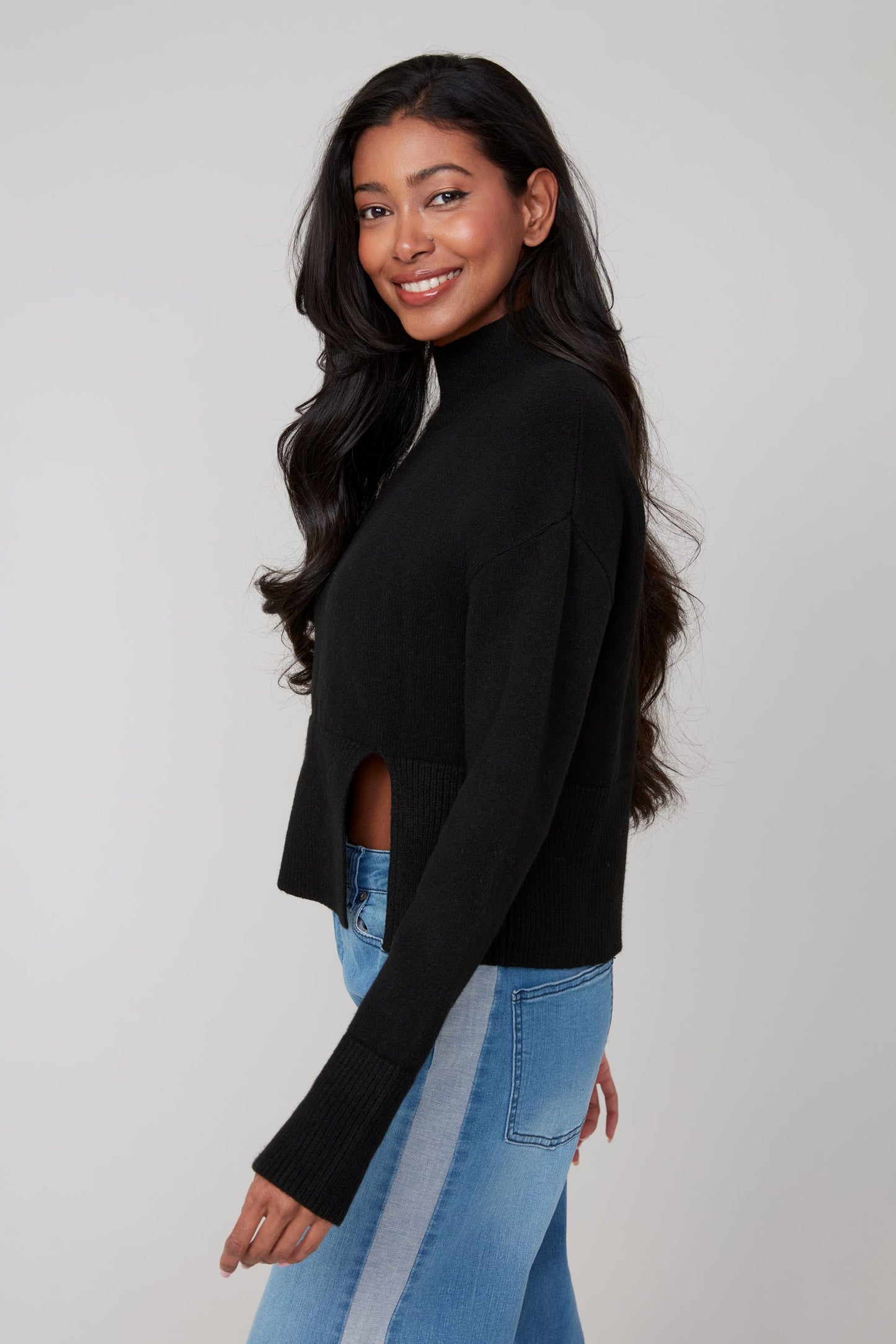 Split Hem Sweater - Black