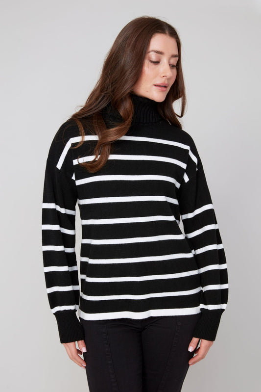 Stripe Knitted Comfy Sweater - Black Combo