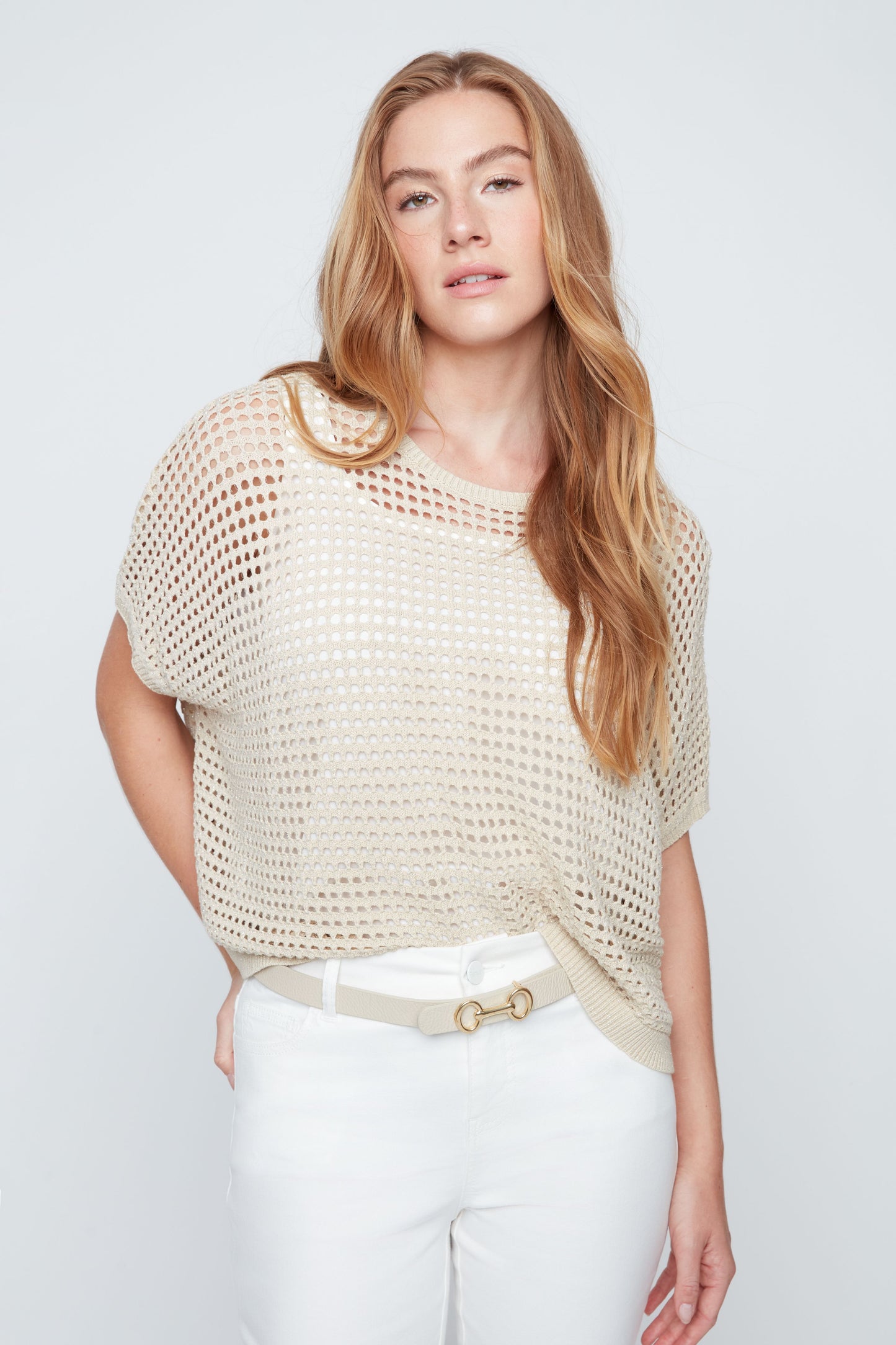 Crochet Knit Sweater Top - Gold
