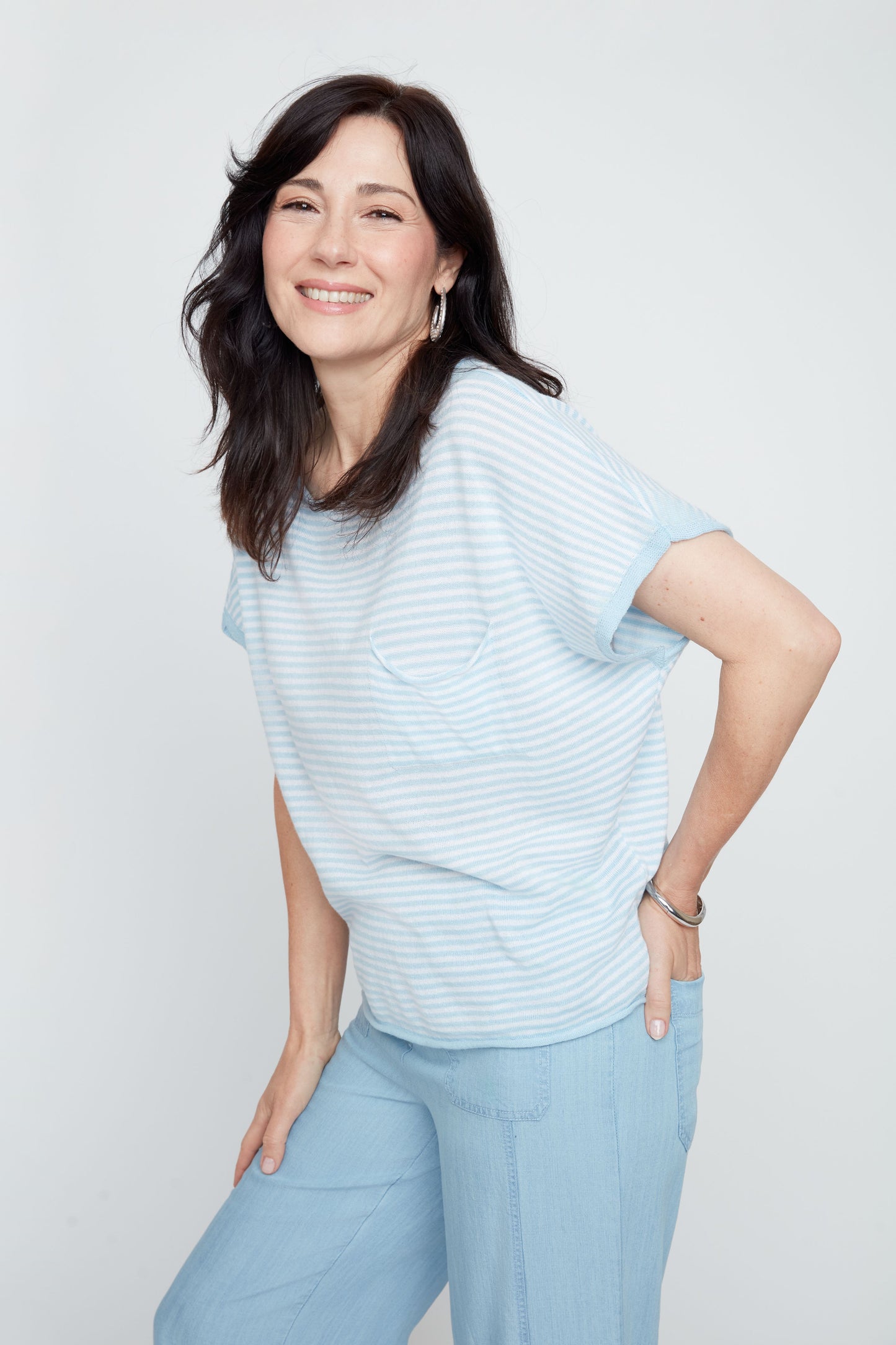 Stripe Pocket Sweater - Blue Combo