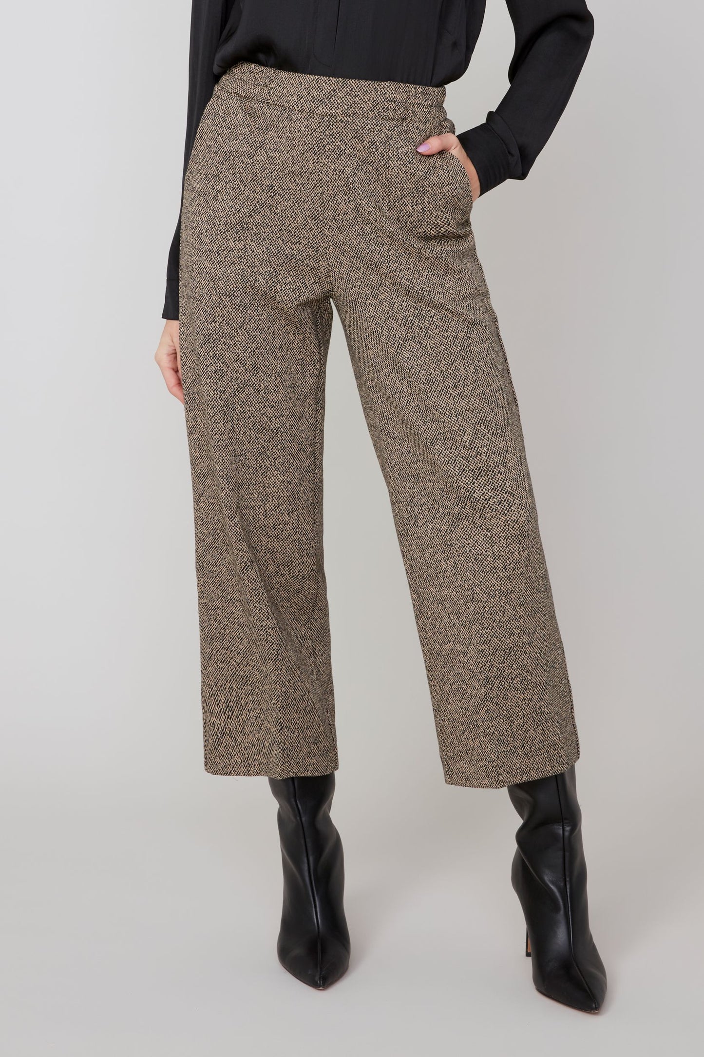 Birds-Eye Knit Pants - Tan Combo