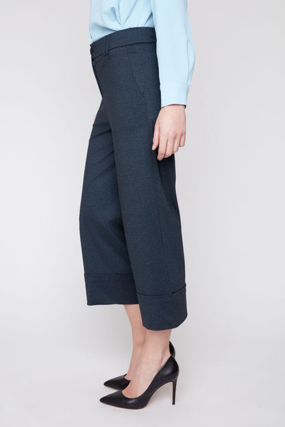 Cropped Chevron Knit Cuffed Pant - Navy