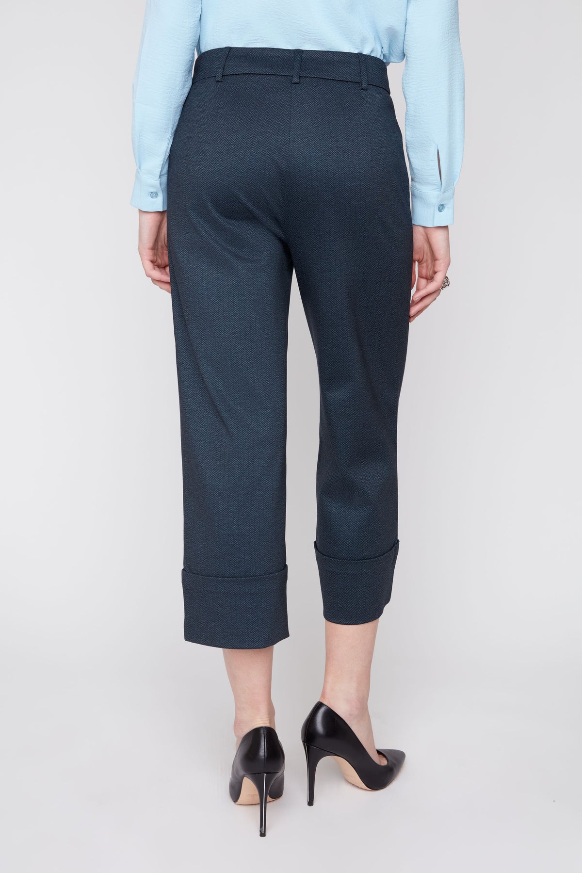 Cropped Chevron Knit Cuffed Pant - Navy