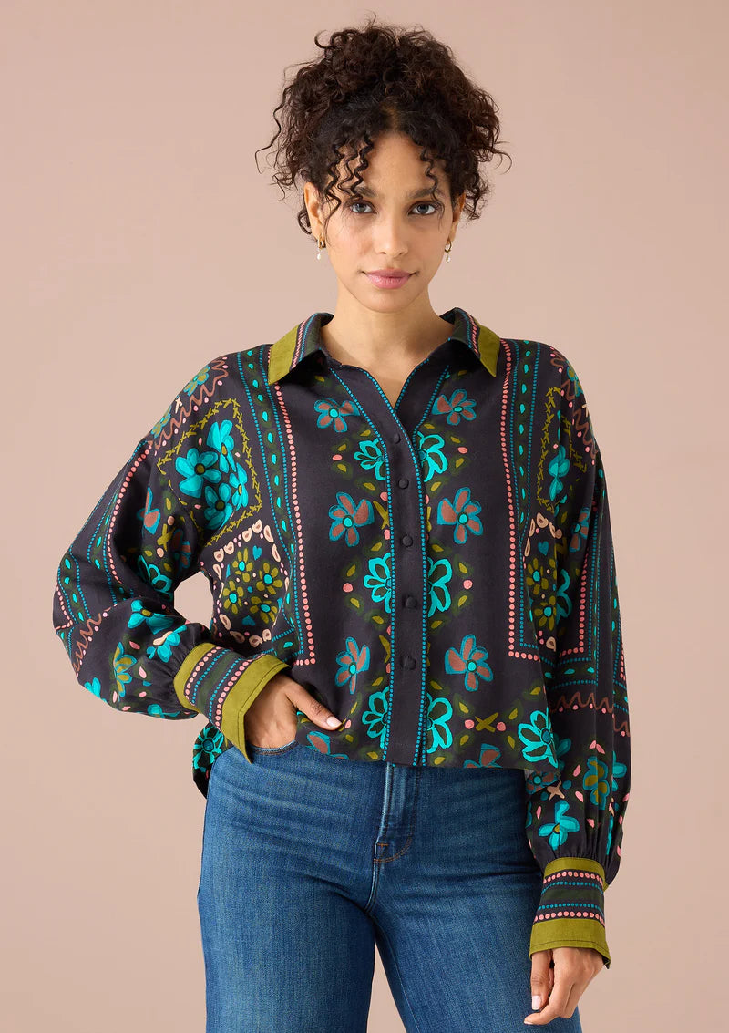 Roxanne Shirt - Black Floral Tile