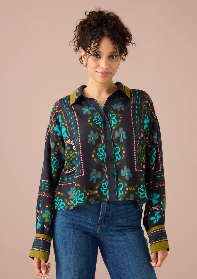 Roxanne Shirt - Black Floral Tile