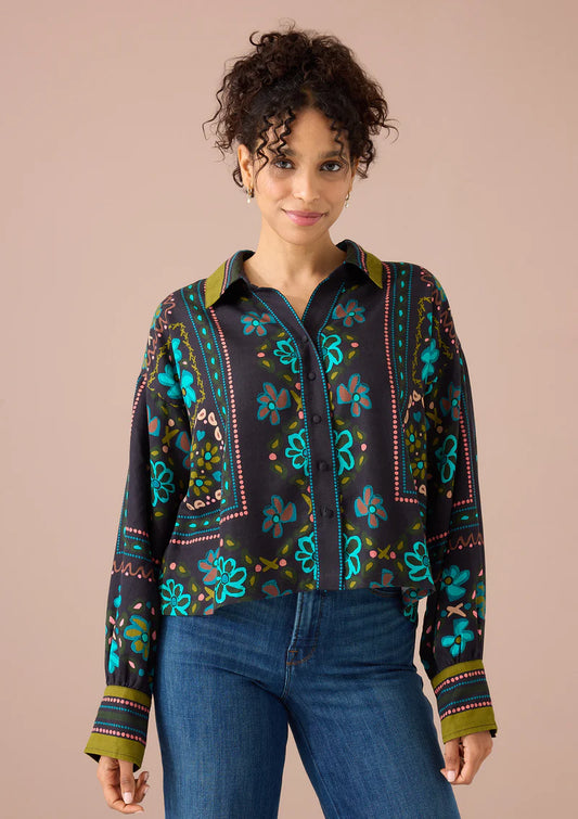 Roxanne Shirt - Black Floral Tile