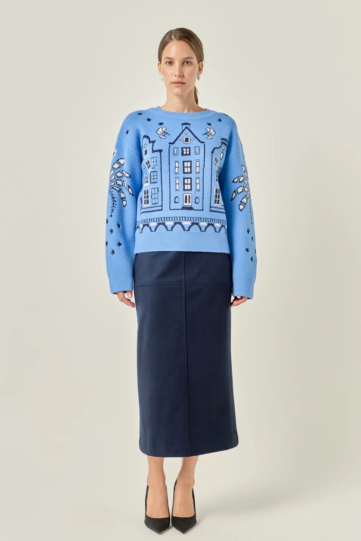 Faux Suede Midi Skirt - Navy