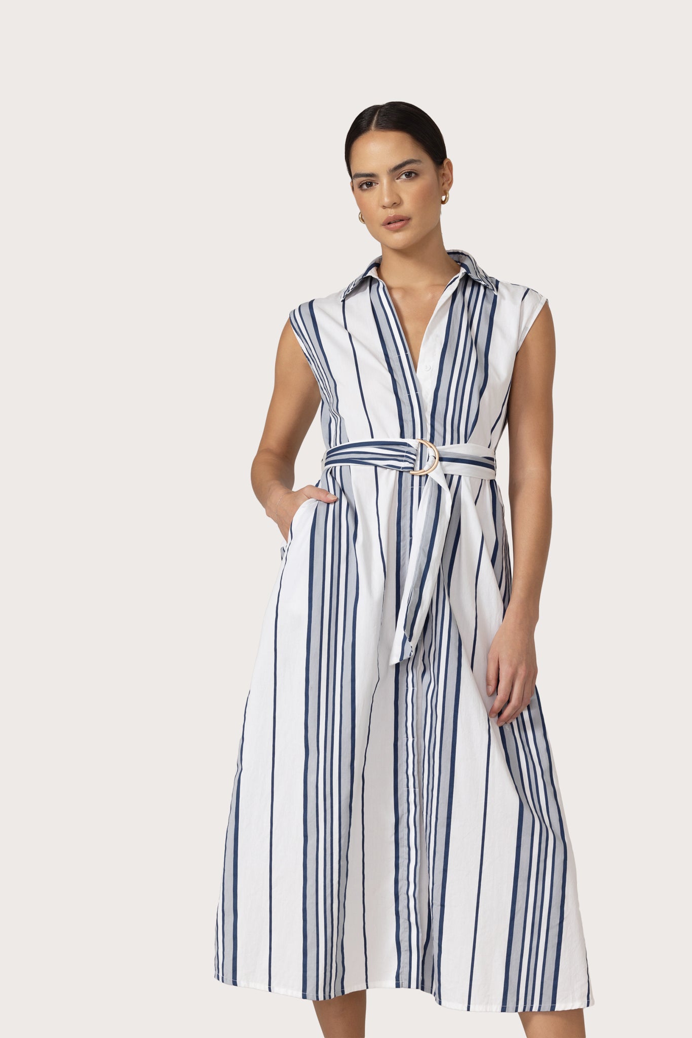 Chloe Belted Poplin Dress - Shadow Stripe