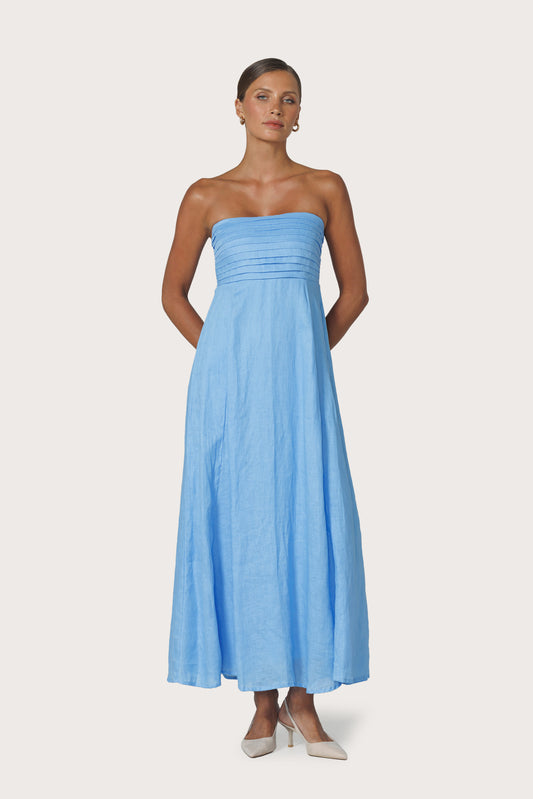 Talia Pintuck Linen Maxi Dress
