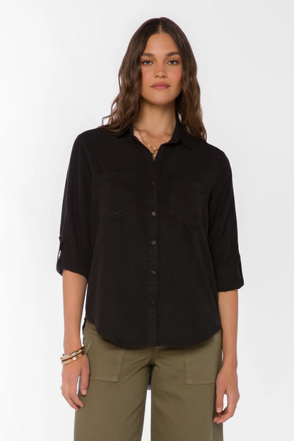 Sirena Rolled Tab Sleeve Top - Black