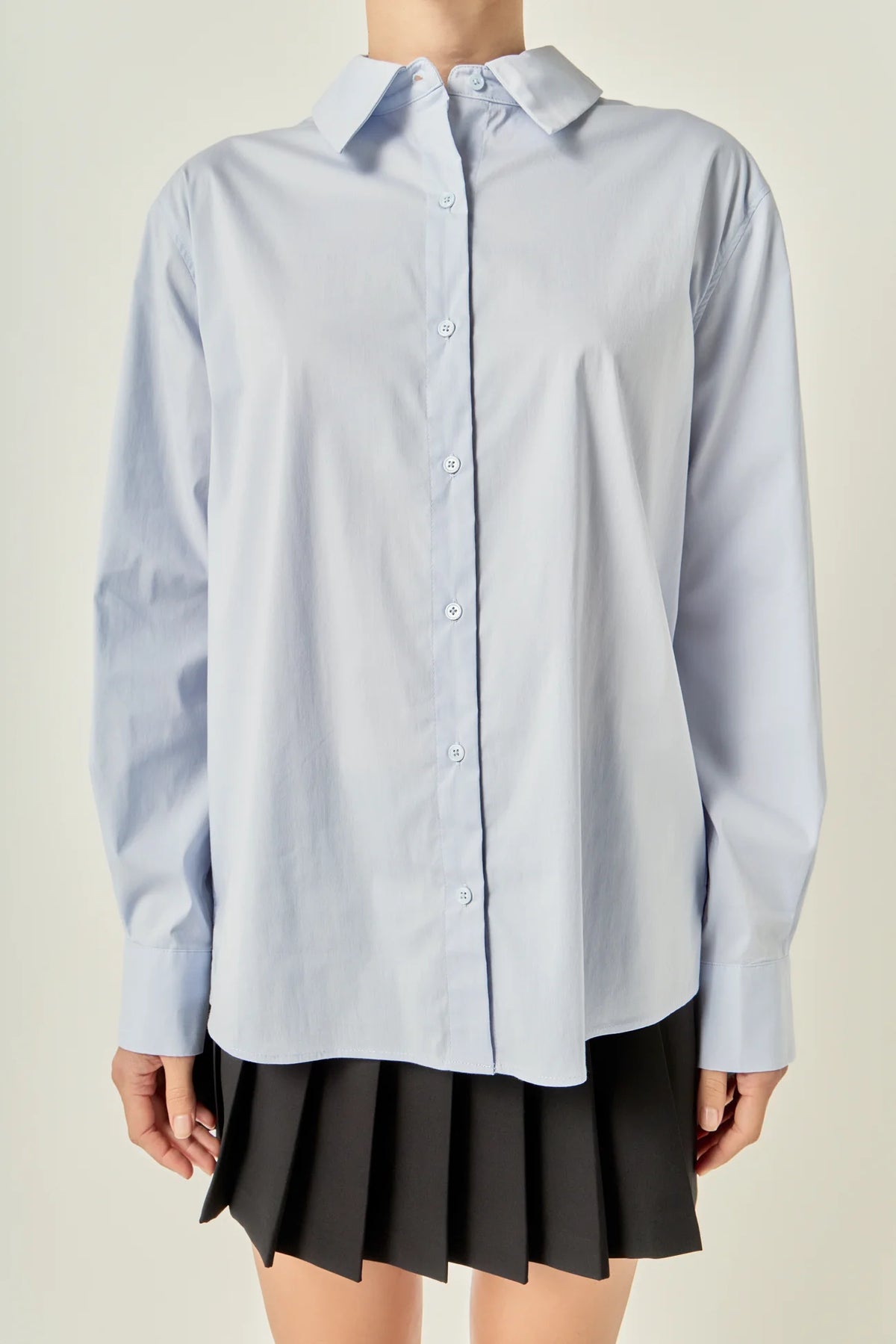 Oversized Button Down Shirt - Powder Blue