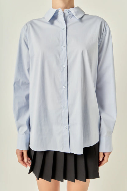 Oversized Button Down Shirt - Powder Blue