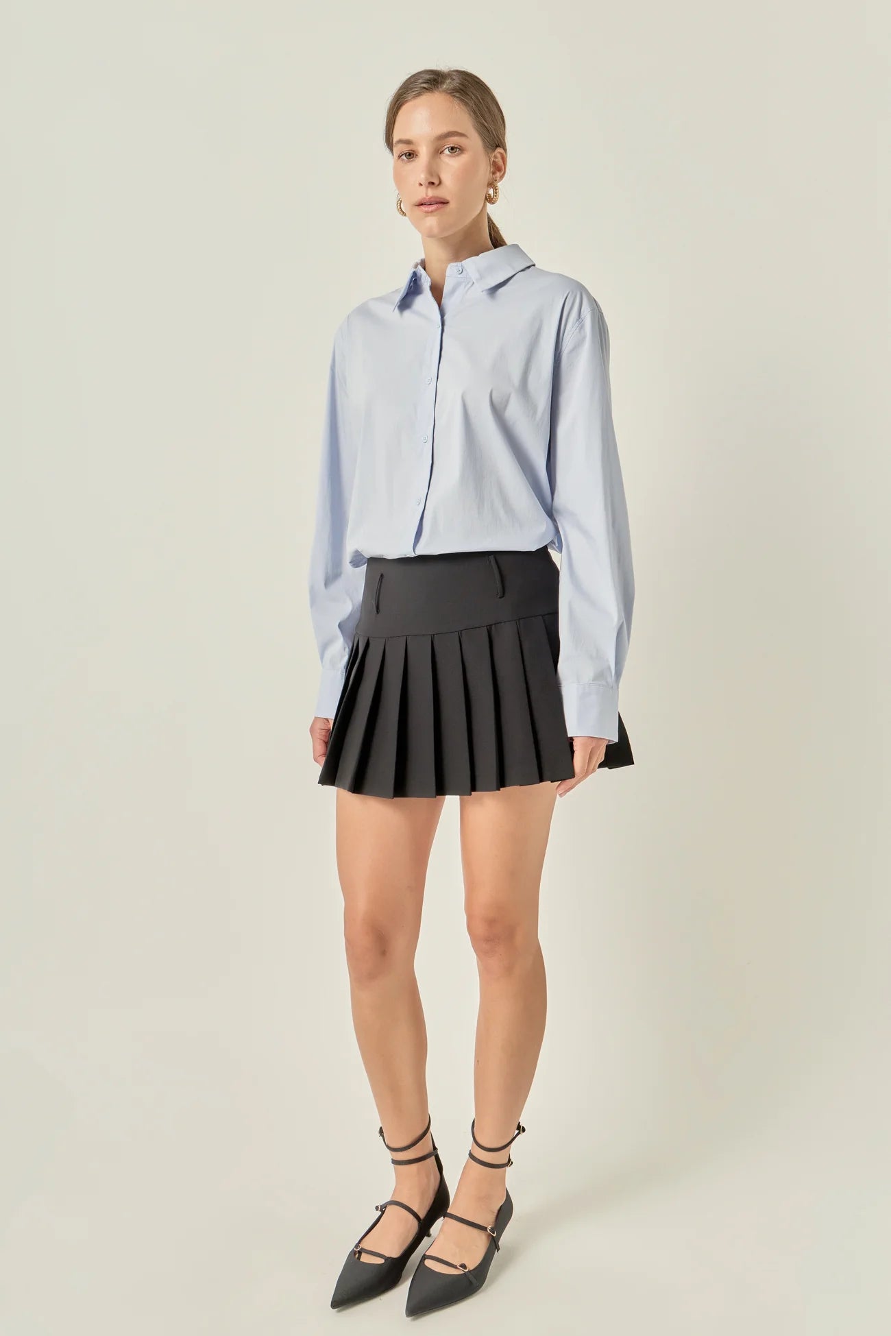 Oversized Button Down Shirt - Powder Blue