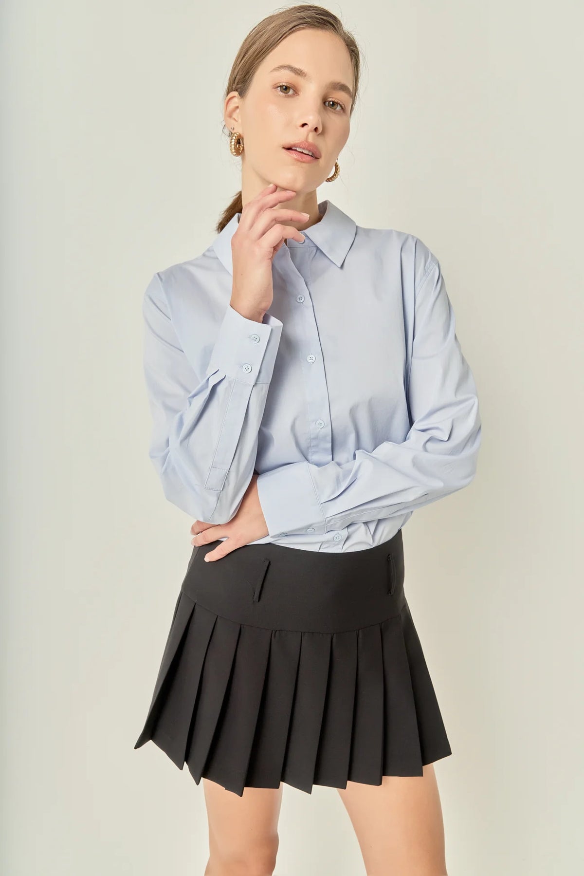 Oversized Button Down Shirt - Powder Blue