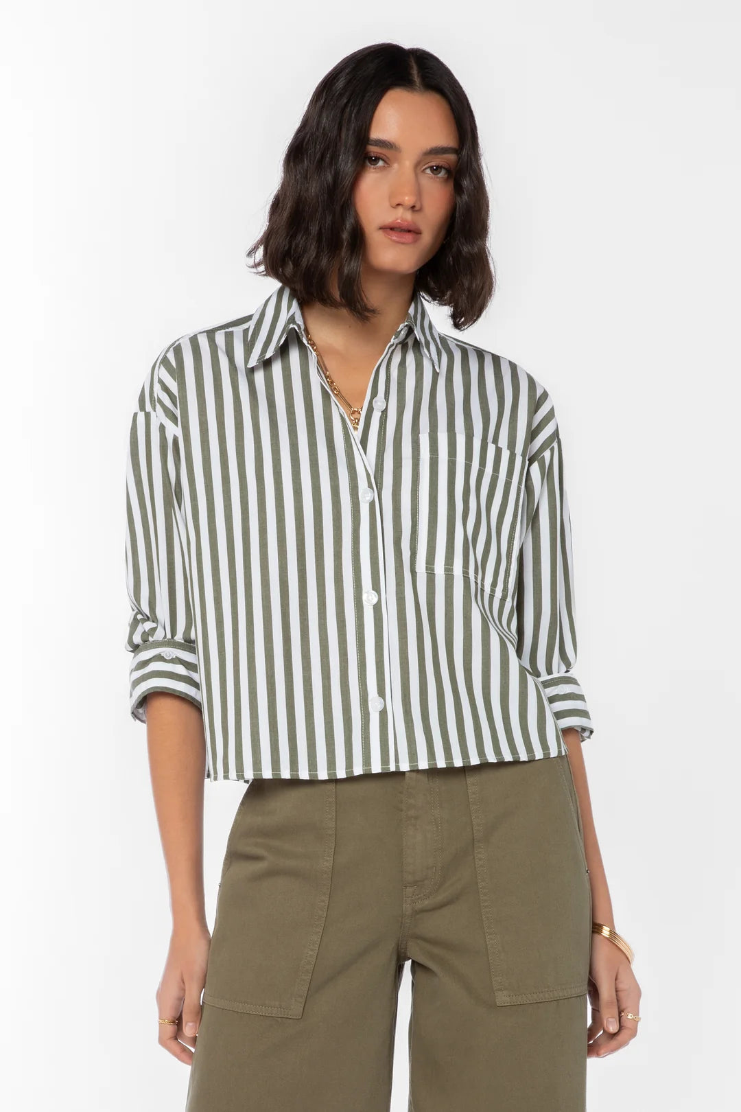 Stormi Long Sleeve Striped Top - Burnt Olive
