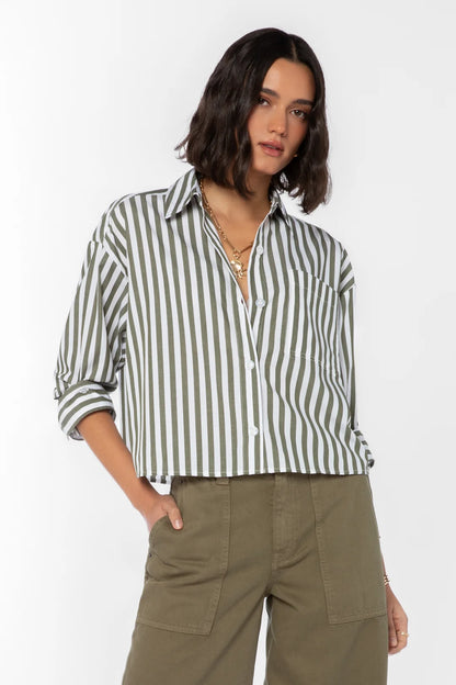 Stormi Long Sleeve Striped Top - Burnt Olive