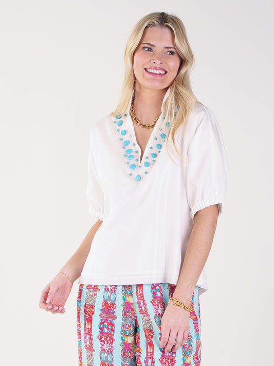 Emily McCarthy Poppy Top - White Taffeta