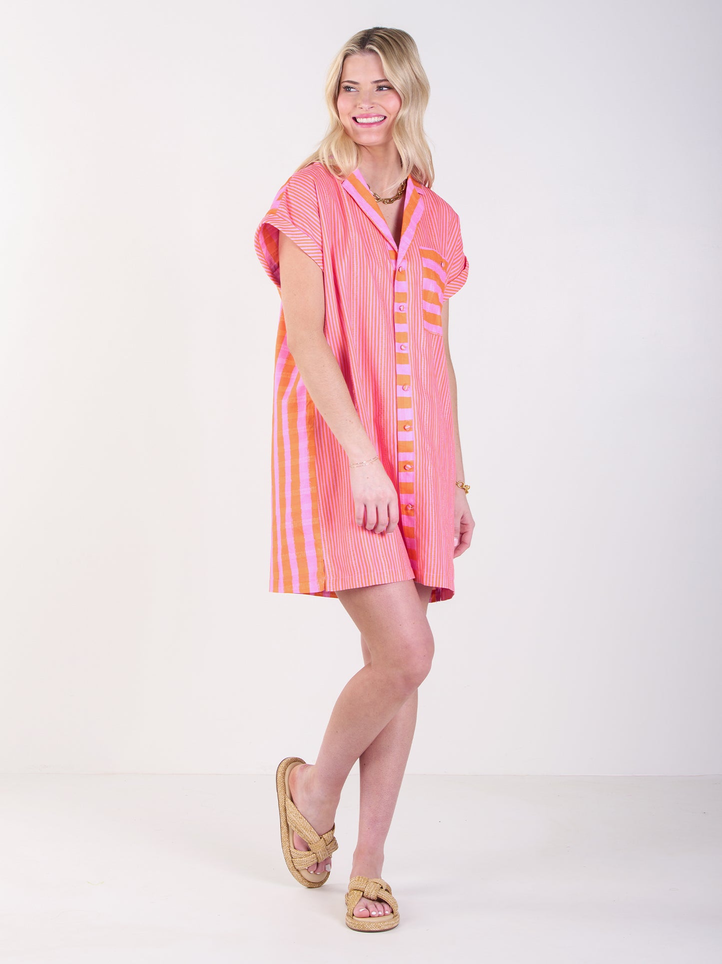 Luna Dress - Coral Pink Stripe