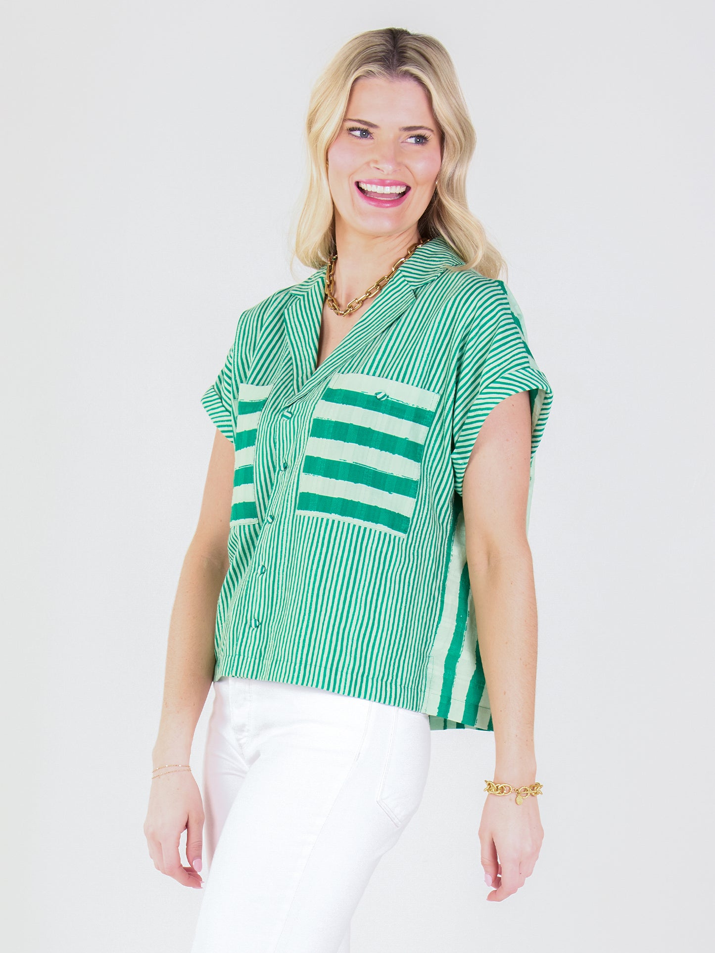 Luna Top - Mist Green Stripe