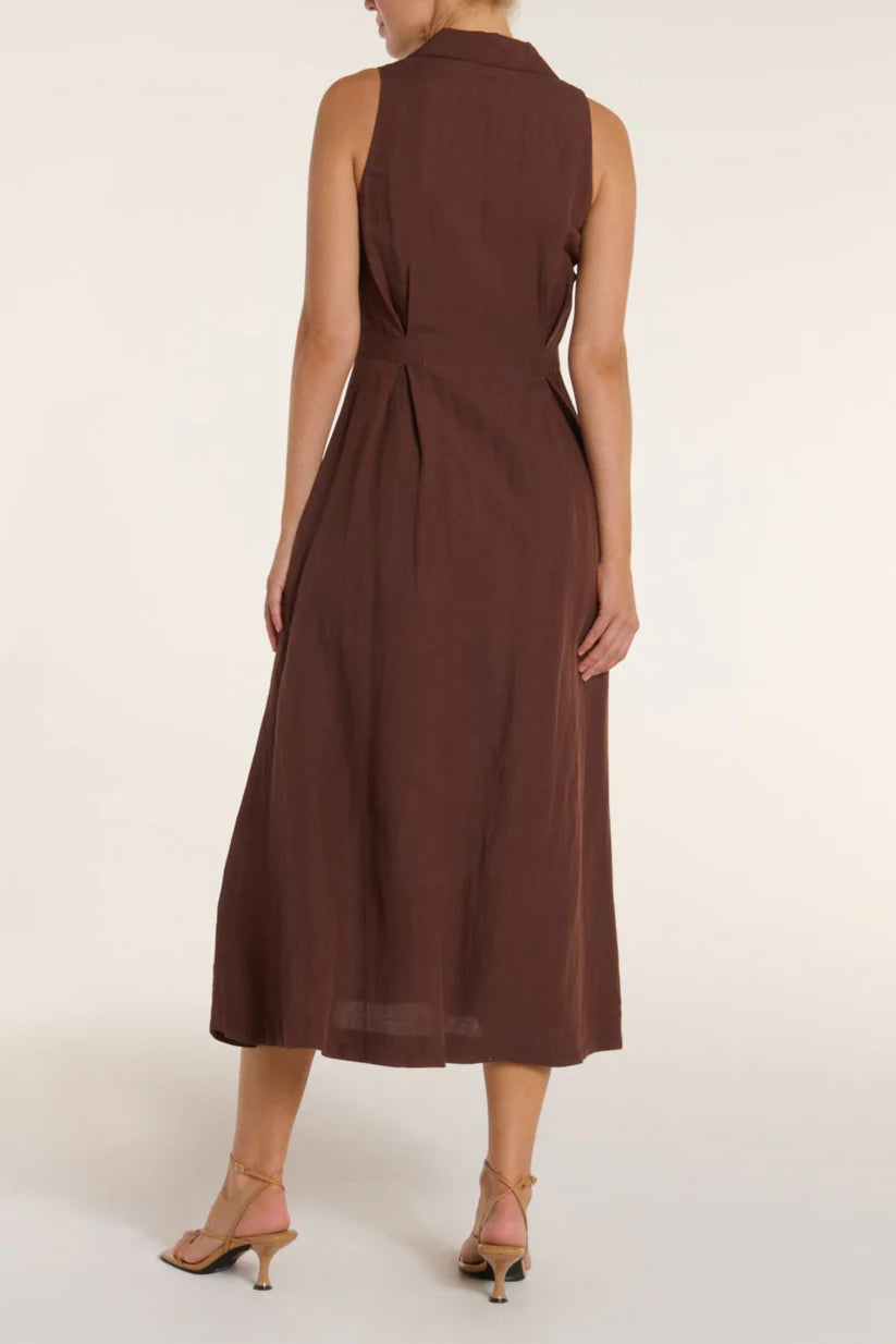 Stacia Collared Button Front Panel Midi Dress - Shaved Chocolate