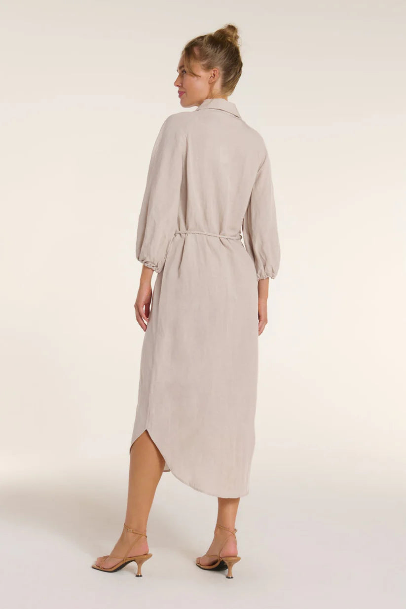 Cecilia Collared Button Front Panel Midi Dress - Silver Gray