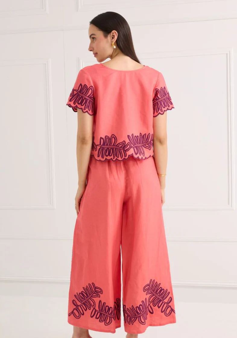 Lani Top - Coral Royal Palms Embroidery