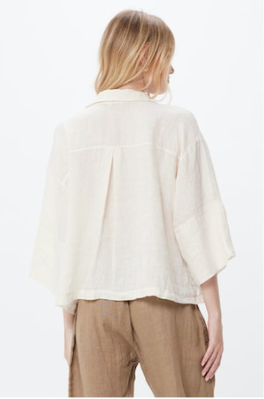 Selina Short Linen Shirt With Turn Up Sleeves - Cream