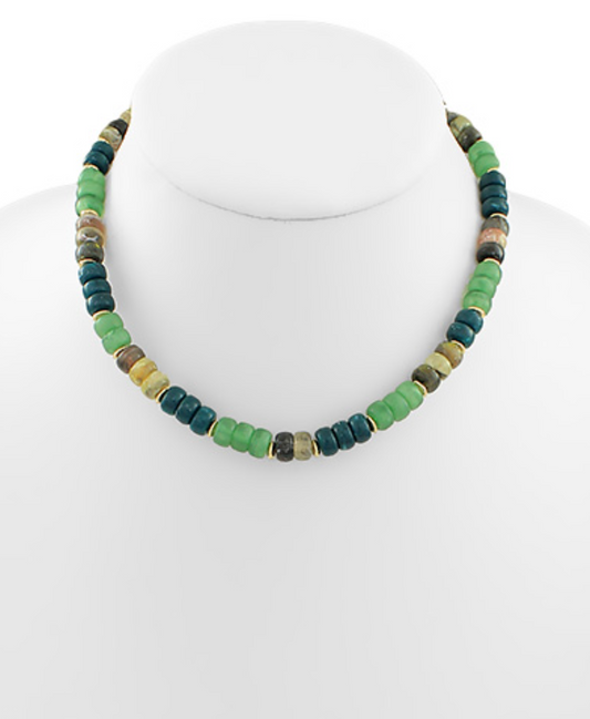 Multi Color Beaded Necklace - Green