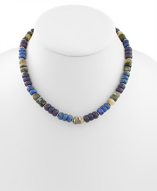 Multi Color Beaded Necklace - Dark Blue