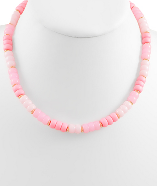 Multi Color Beaded Necklace - Light Pink