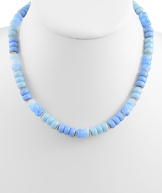 Multi Color Beaded Necklace - Light Blue