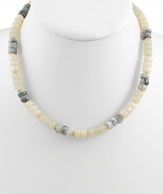 Multi Color Beaded Necklace - Light Gray