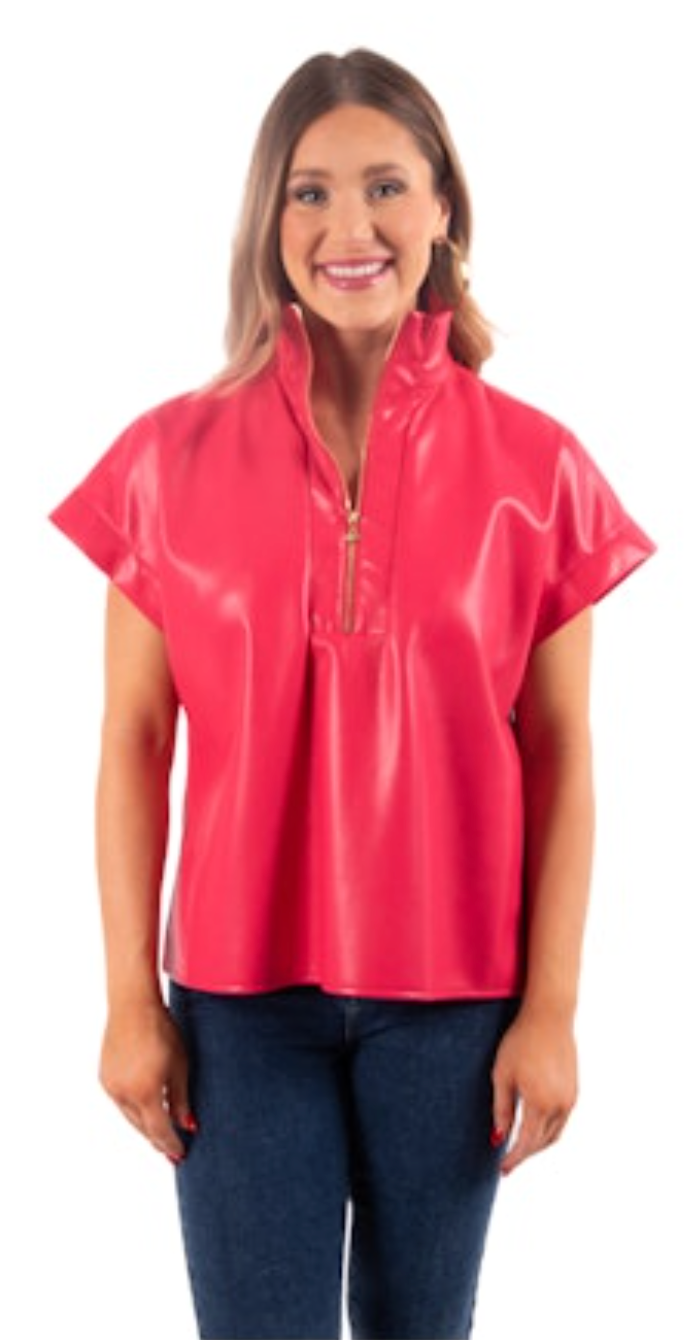 Emily McCarthy Poppy Pullover - Rose Red Faux Leather