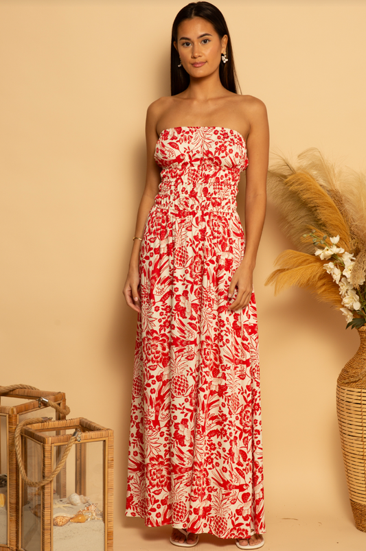 Strapless Corsica Dress - Ruby Blossom