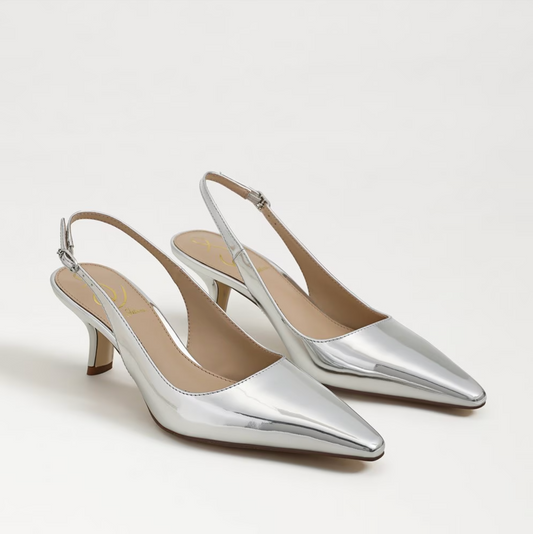 Sam Edelman Bianka Slingback Pump Heel - Soft Silver Patent