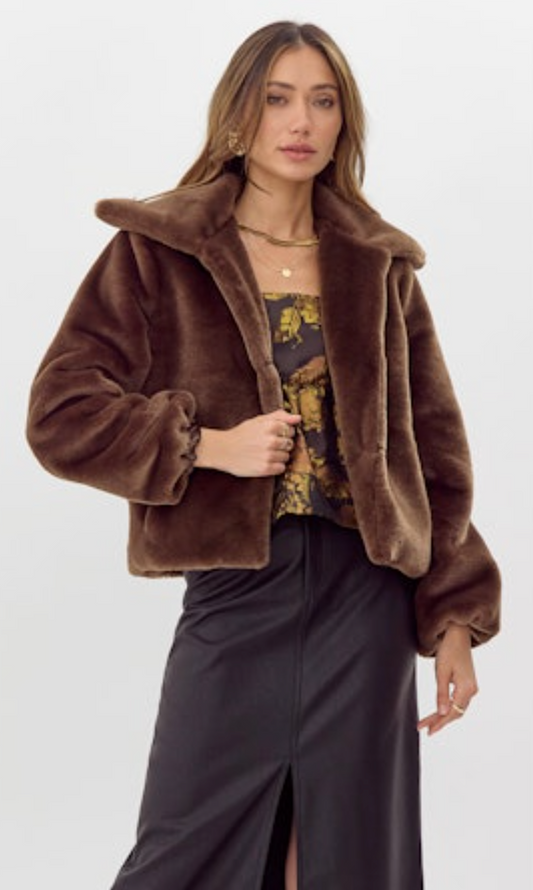 Hailey Faux Fur Cropped Coat - Coffee